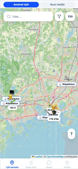 Työt kartalla